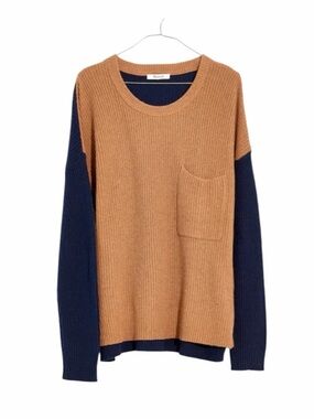 Madewell Thompson Pocket Pullover Sweater in Colorblock Heather Timber Med #2190